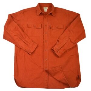 VTG LLBean Mens Chamois Shirt Size LG Tall Orange Long Sleeve Button Up Cotton